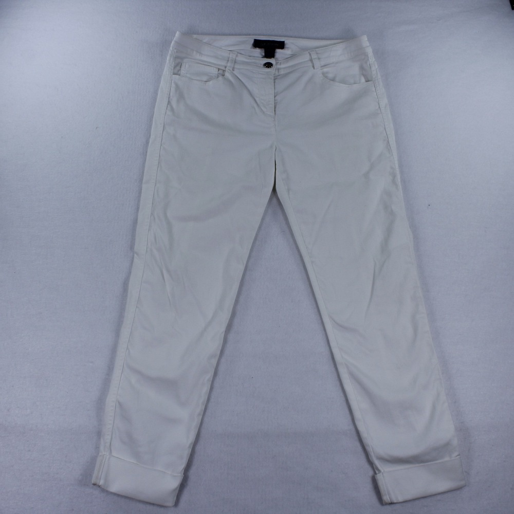 St. John Women White Cotton Blend Straight Leg Pants Size 6 Comfort Stretch USA